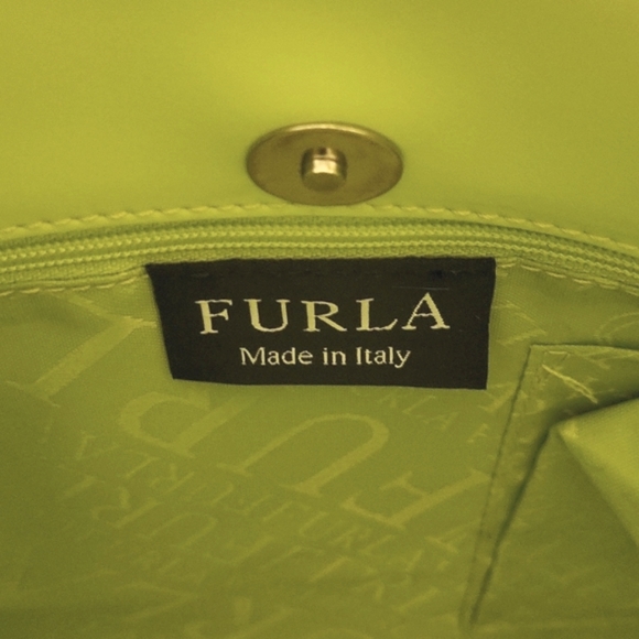 Furla, leather handbag, lime green with pink trim - Picture 4 of 11